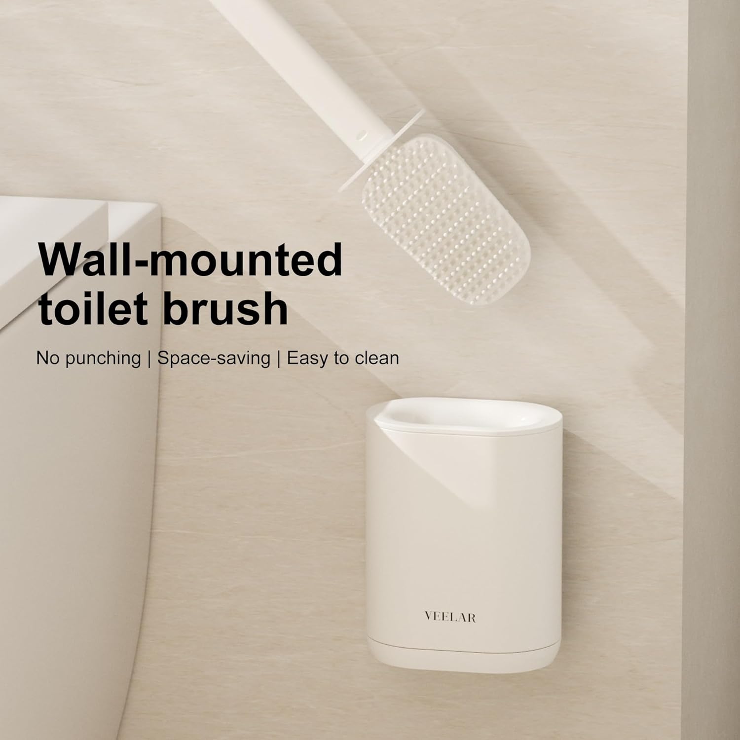 Toilet Brush and Holder Set - Wall Mounted Bathroom Scrub Brush, Toilet Bowl Brush and Plunger Set