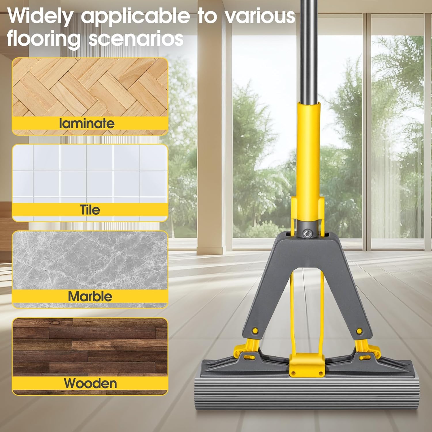 Sponge Mop,Masthome Roller Sponge Mop,Easy Self Squeeze Mop and Stainless Steel Handle,PVA Mops