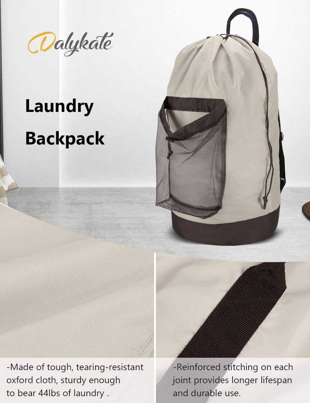Dalykate Backpack Laundry Bag, 115L Large Hamper with Shoulder Straps, Drawstring Closure, Mesh