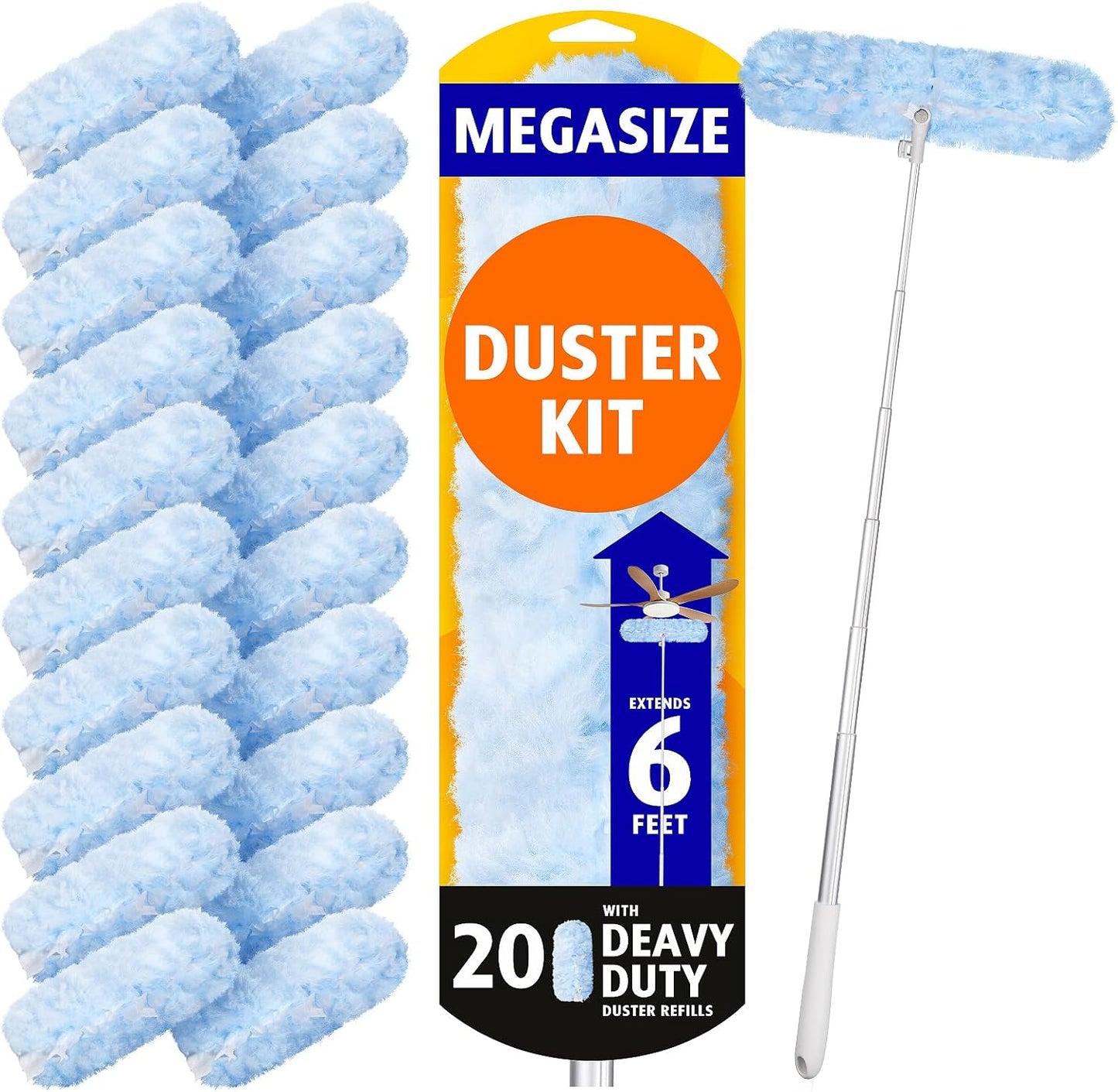 6 ft Extendable Duster Handle with 20 Pcs, Compatible with Swiffer, Disposable Microfiber Dusting