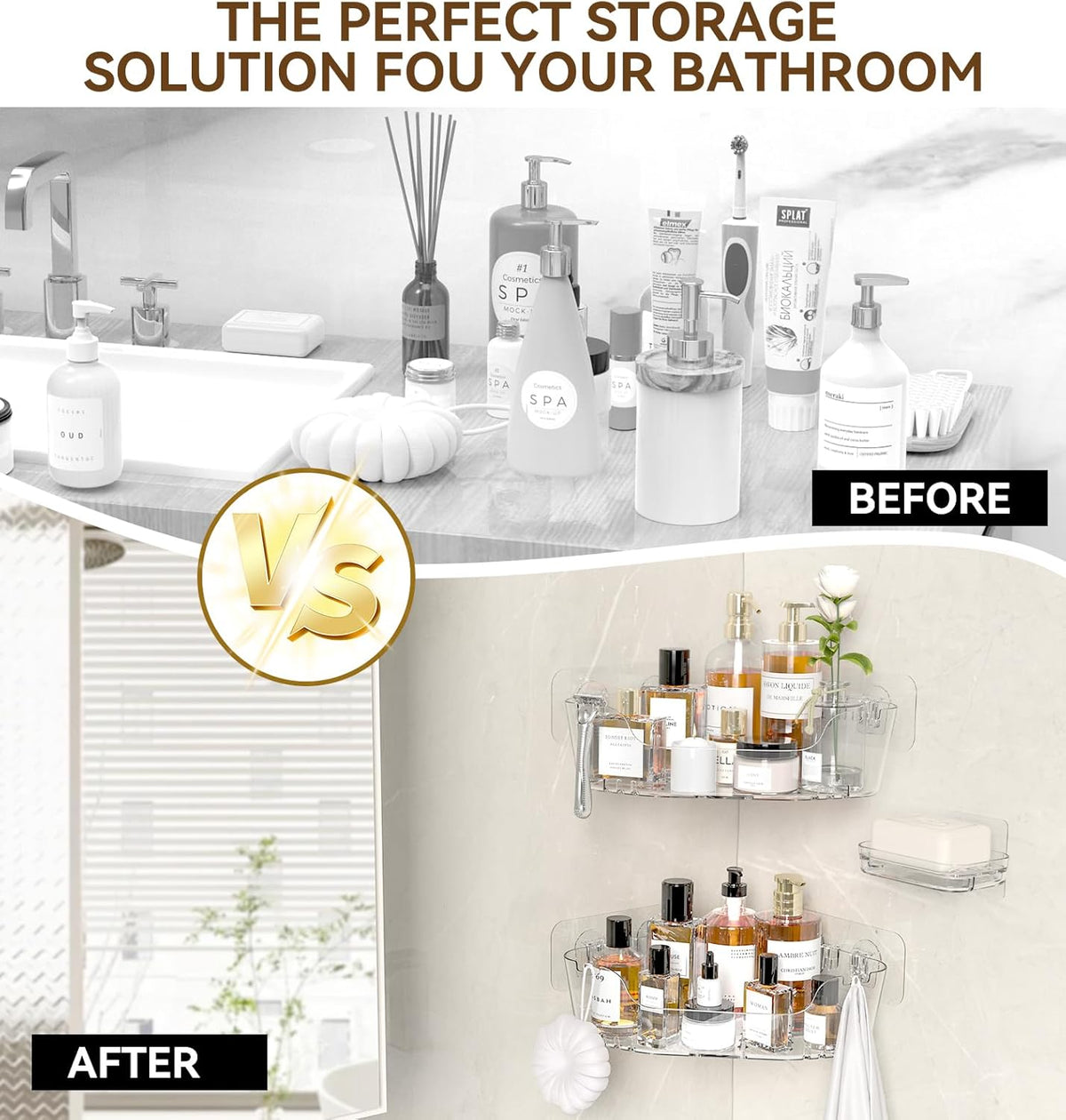 Corner Shower Caddy, 3-Pack Adhesive Shower Organizer with Soap Holder and Hooks, Rustproof Corner