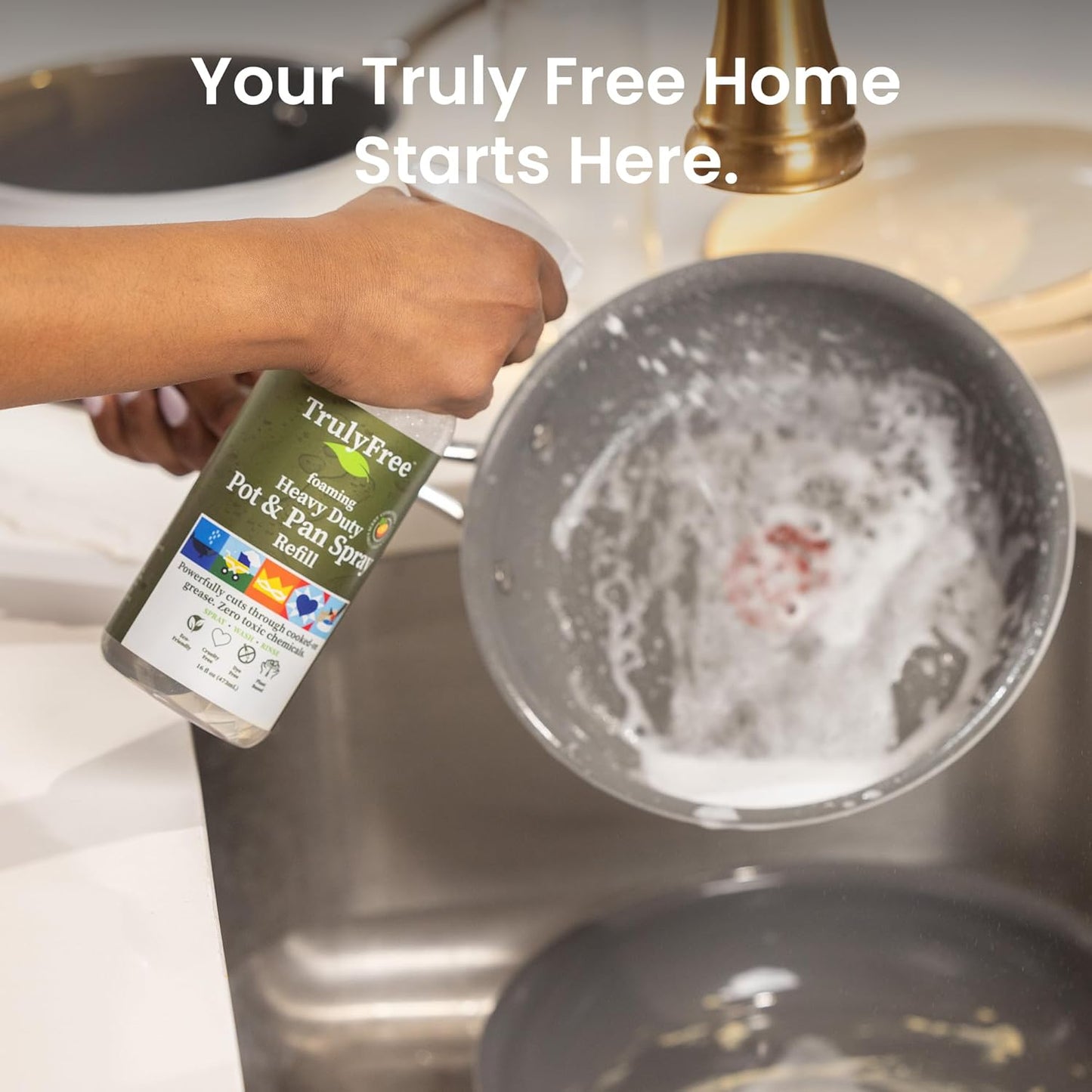 Truly Free Heavy Duty Pot & Pan Spray - Powerful Foaming Grease Remover, Multi-Purpose Kitchen