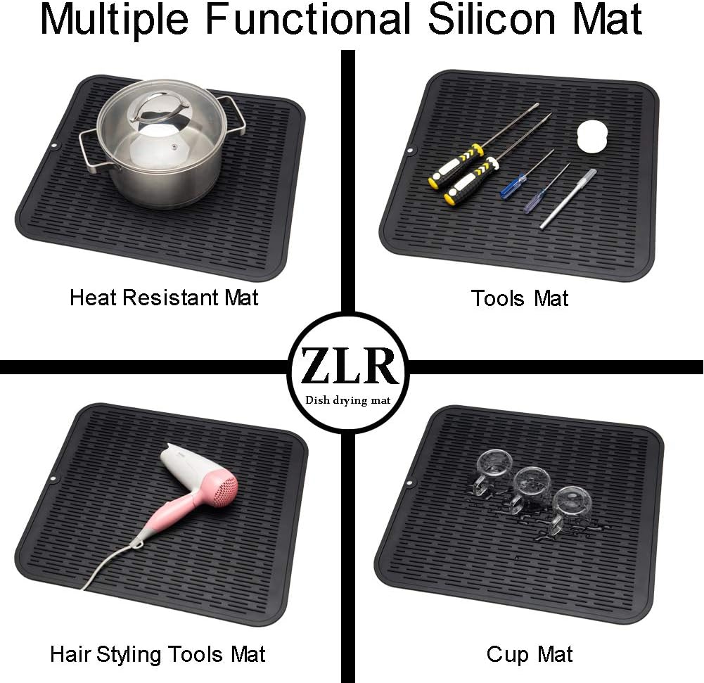 ZLR 2 Pcs Silicone Dish Drying Mats for Kitchen Counter, Eco-Friendly Fast Dry Dish Mat, Easy Clean