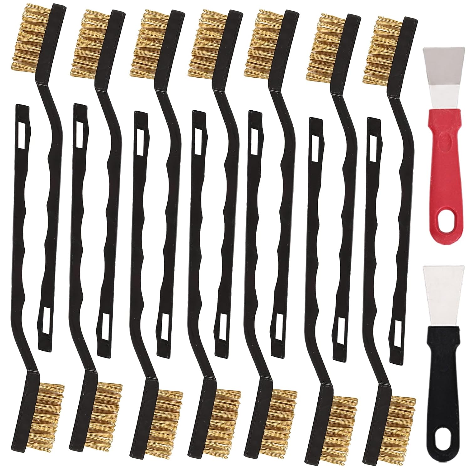 48 Pcs Mini Brass Brush Set, Brass Scratch Brush with Curved Handle, Cleaning Weld Slag and Rust