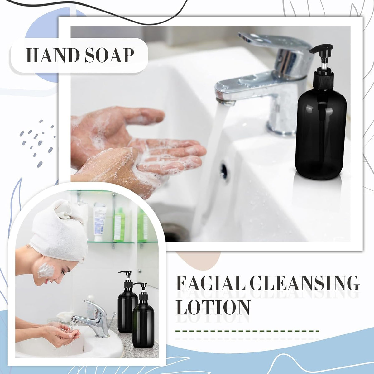 Tessco for you 12 Pack Black Soap Dispenser Empty Plastic Pump Bottles Dispenser Refillable Shampoo