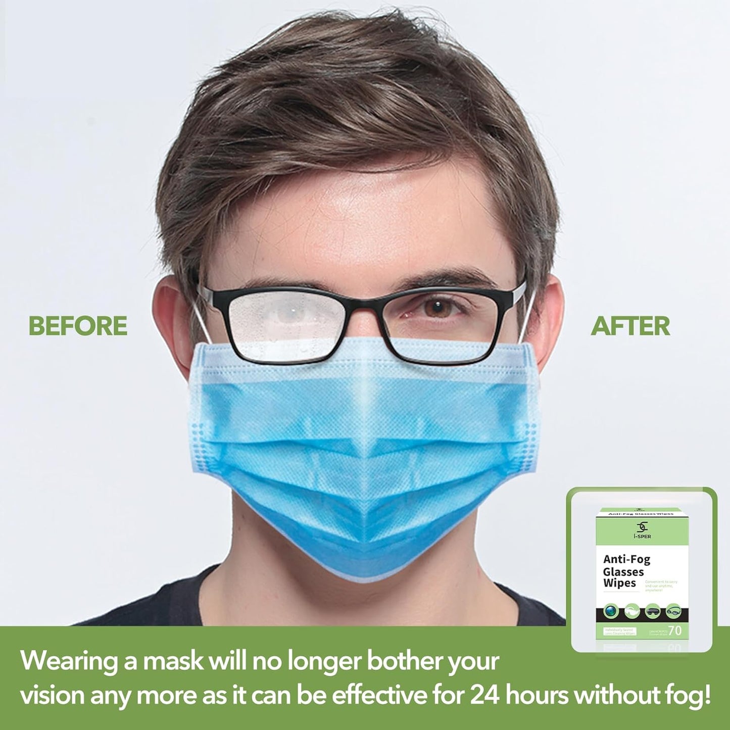 70 Count Anti Fog Lens Wipes for Eyeglasses, Pre-Moistened Individual Wrapped Glasses Wipes Lens