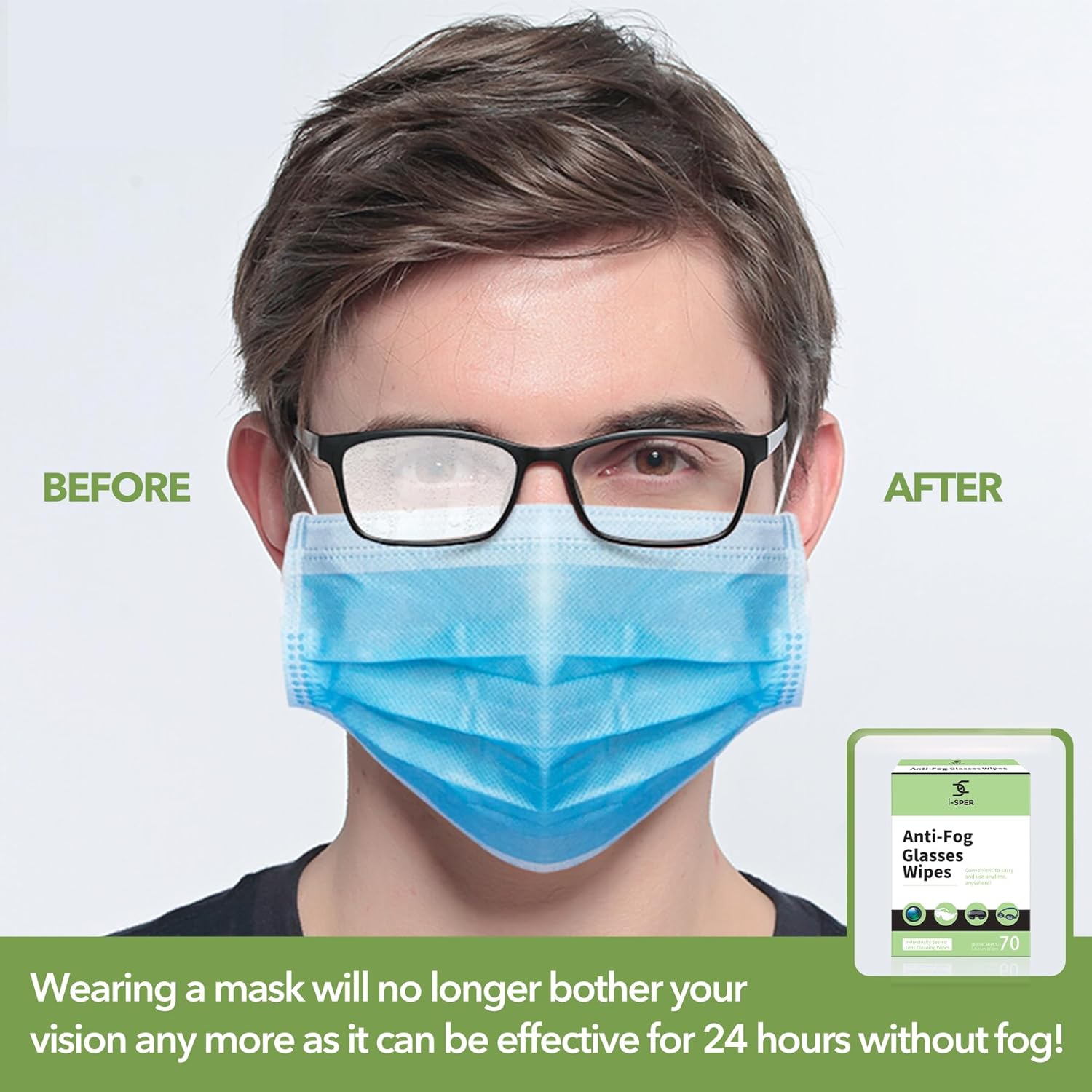 70 Count Anti Fog Lens Wipes for Eyeglasses, Pre-Moistened Individual Wrapped Glasses Wipes Lens