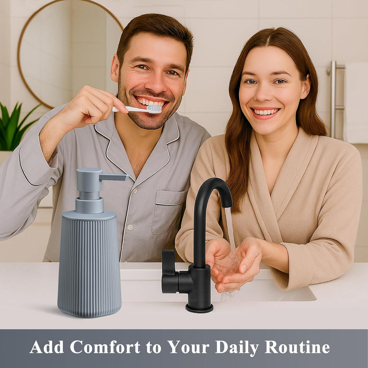 Gray Hand Soap Dispenser with No Rust Pump for Bathroom and Kitchen Countertops Refillable Striped