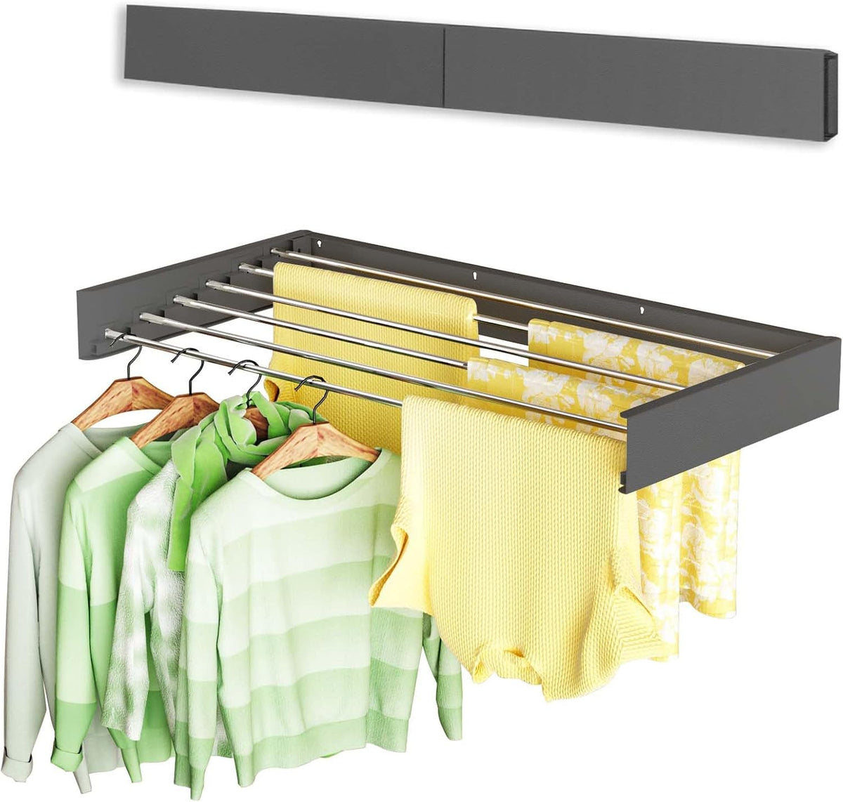 Wall Mounted Clothes Drying Rack 40", Foldable Wall Mount Laundry Rack Folding Indoor, Drying Rack