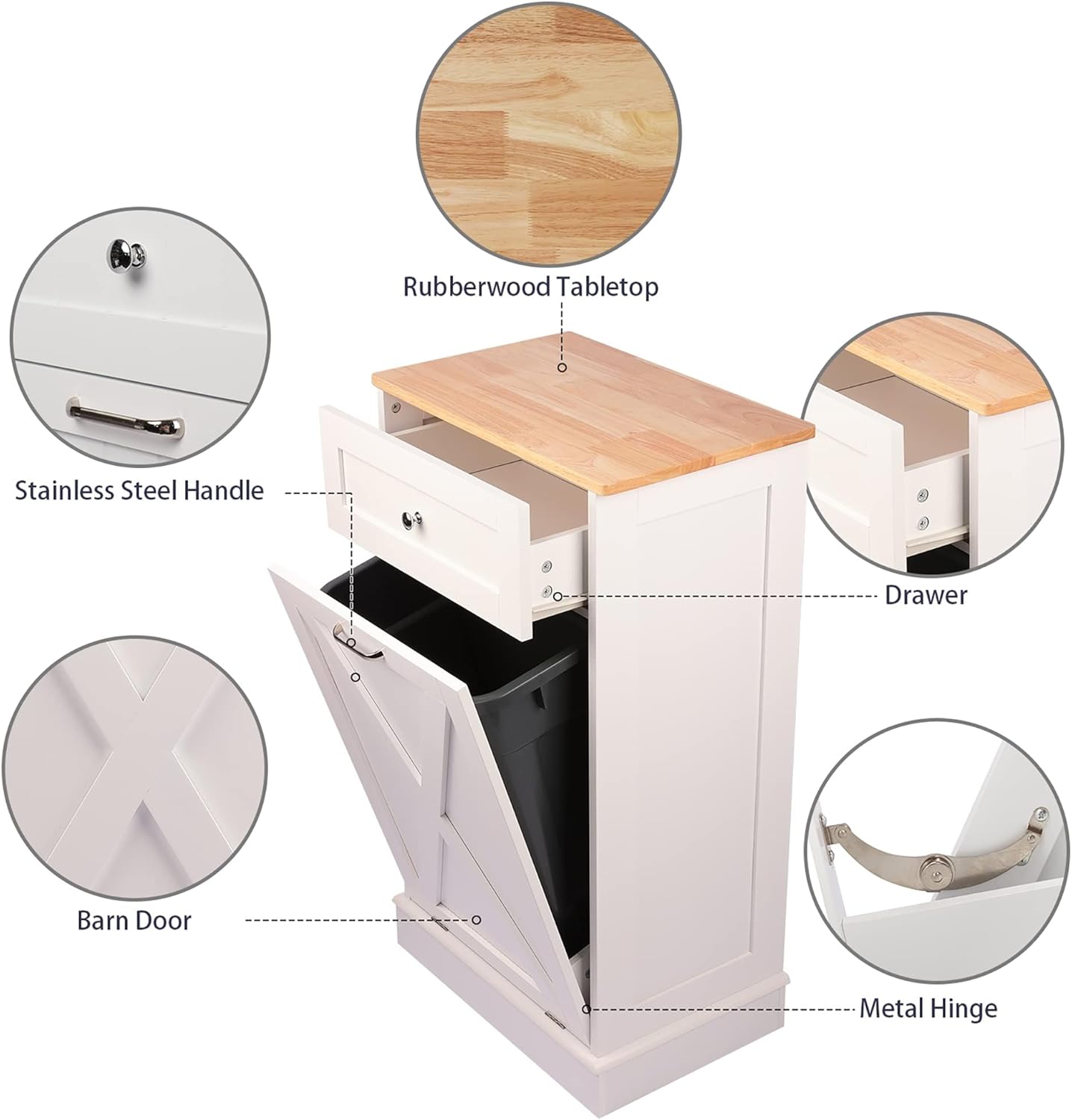 Betterhood Tilt Out Trash Cabinet 10 Gallon Wooden Free Standing Laundry Sorter Cabinet,Recycling