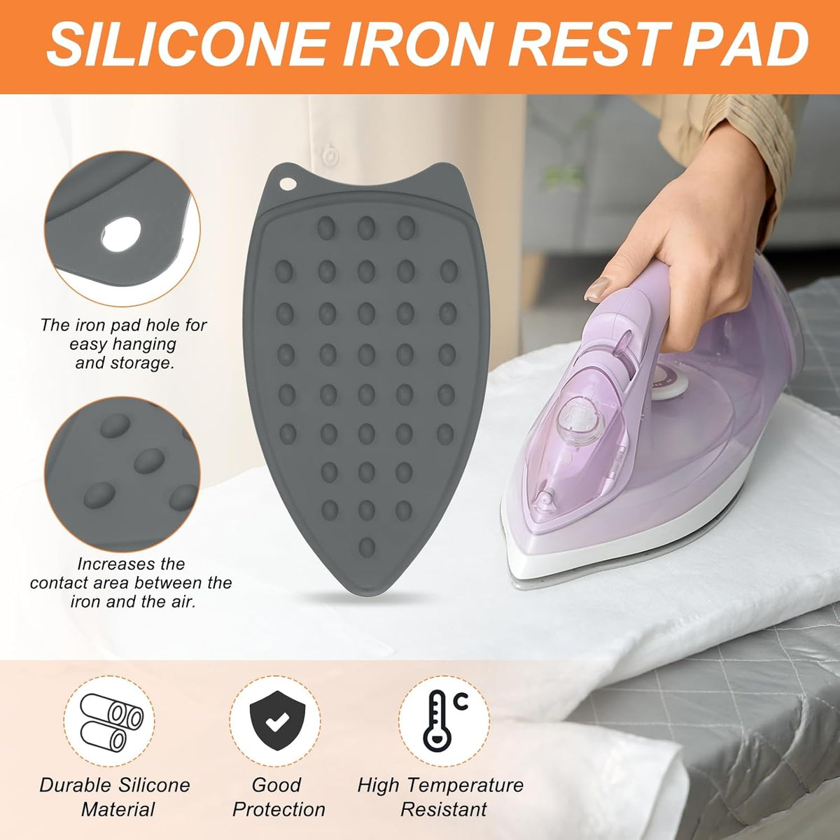 PATIKIL Silicone Iron Rest Pad, 2 Pcs Multipurpose Hot Heat Resistant Iron Rest Plate Protective