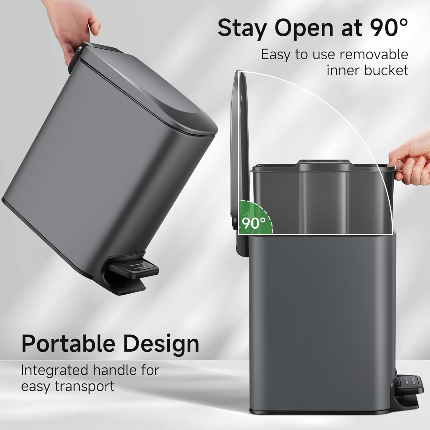 TIPGO Slim Bathroom Trash Can with Lid Soft Close, 6 Liter / 1.6 Gallon Stainless Steel Garbage Can