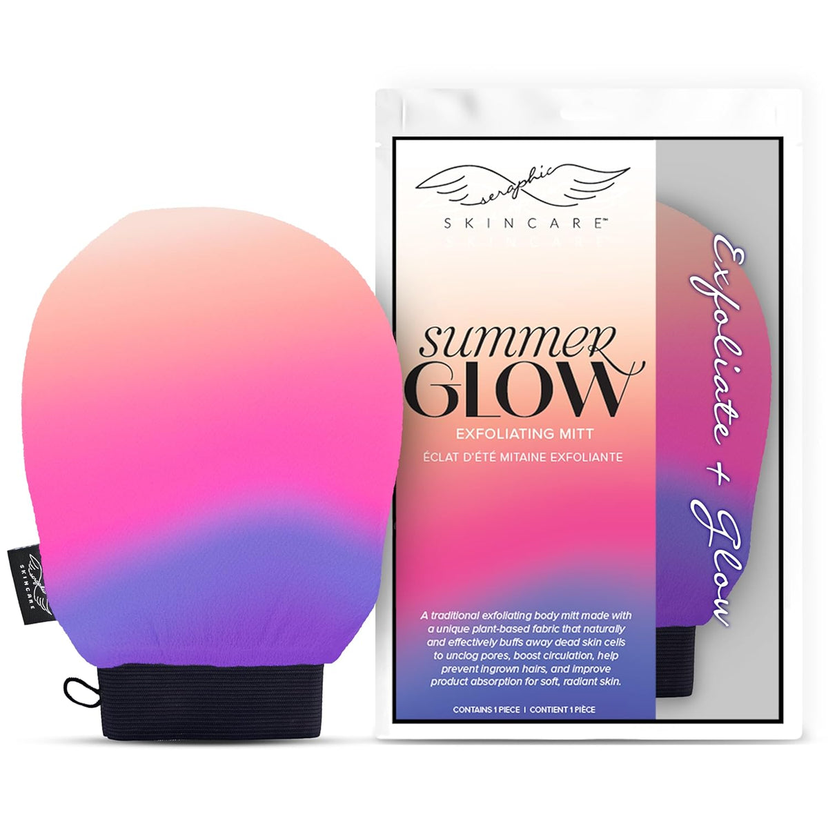 Seraphic Skincare (Summer Glow) Premium Exfoliating Mitt for Body 1pc– 100% Vegan Viscose
