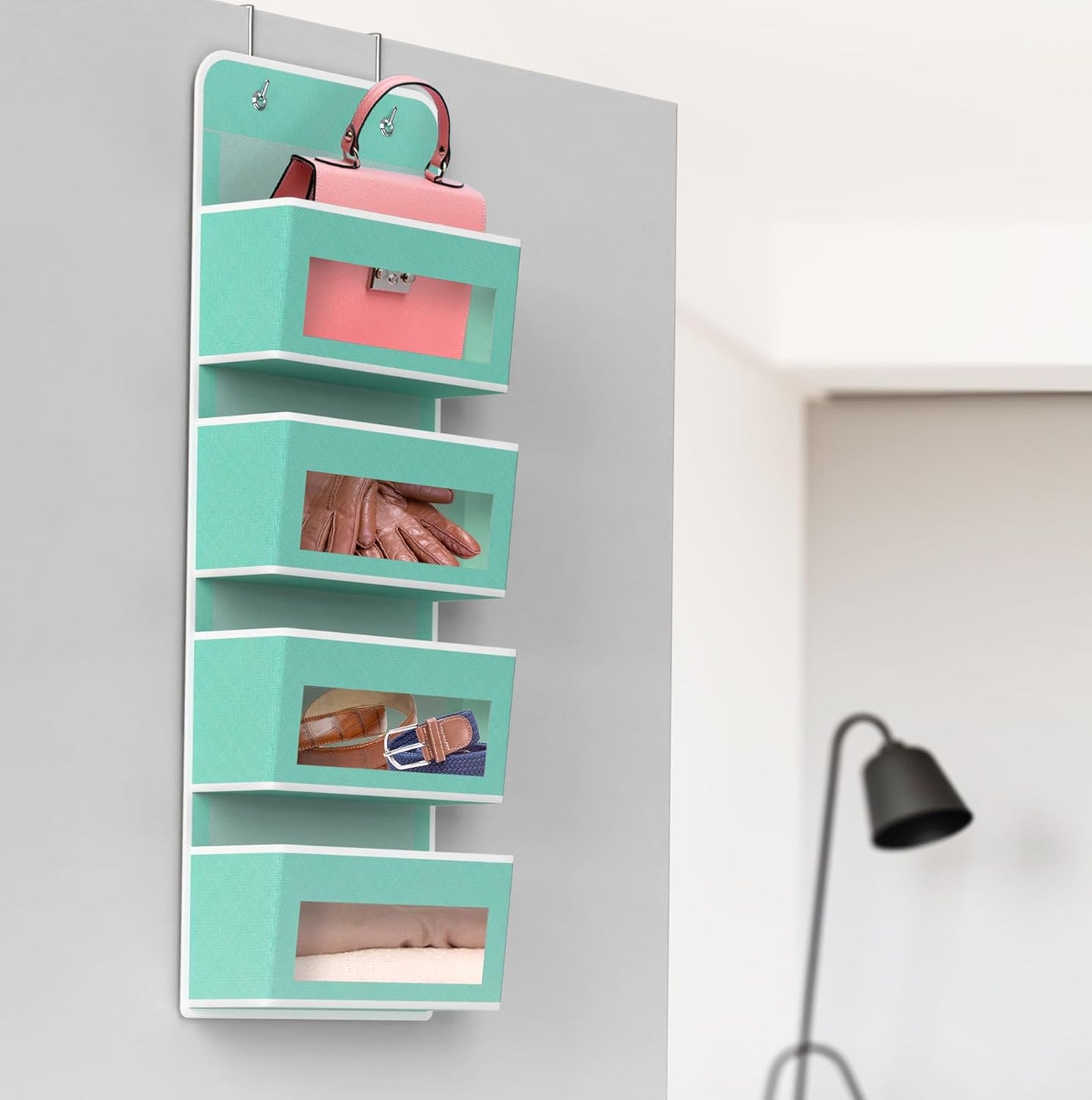 Simple Houseware 4 Clear Window Pocket Over Closet Door Storage Hanging Organizer for Bedroom