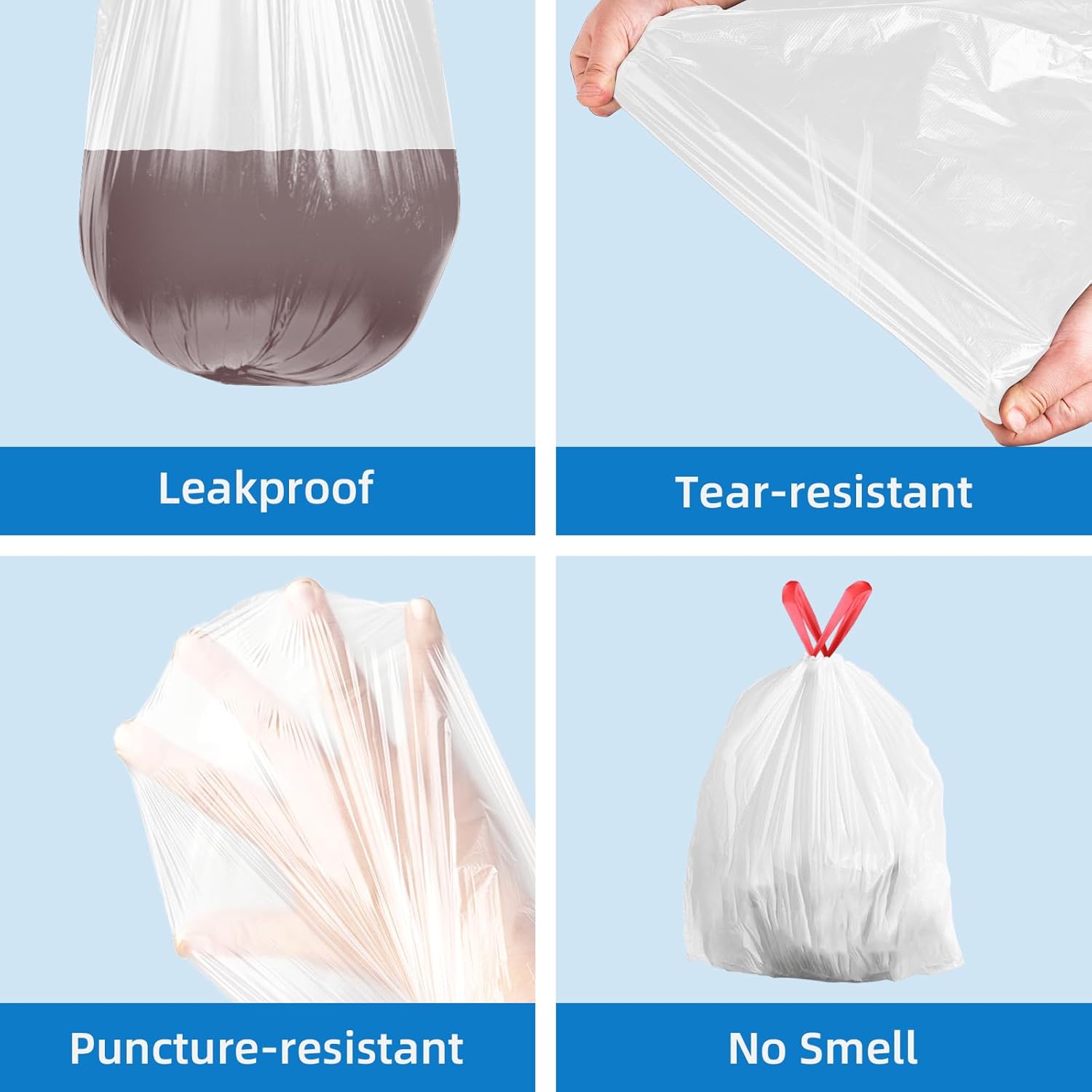 13.2 Gallon Tall Kitchen Drawstring Trash Bags, 200 Count Pre-separated Garbage Bags, Unscented