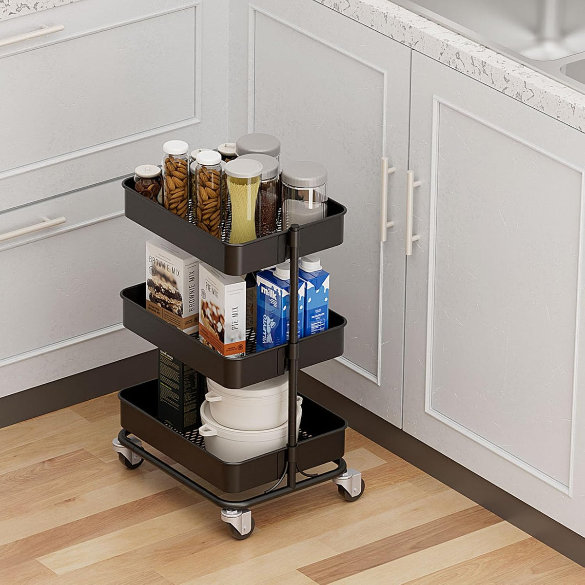 3 Tier Modern Metal Rolling Tool Cart with Silent Casters, 15.35x11.81x23.74 inch Heavy Duty
