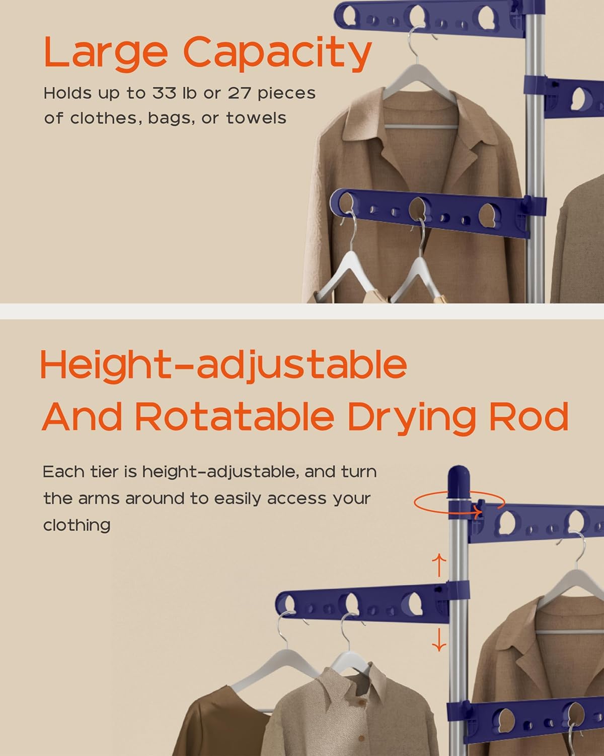 Clothes Drying Rack Foldable, 70.9 inch Tripod Drying Rack for 35 Pieces of Clothes, with