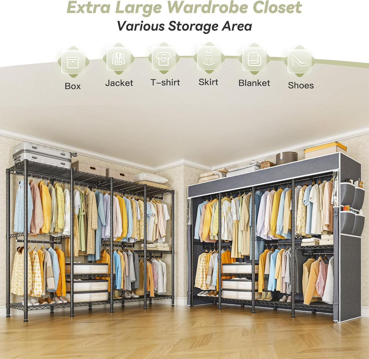 Raybee Clothes Rack with Cover,1150LBS Heavy Duty Clothing Rack for Hanging Clothes,Adjustable
