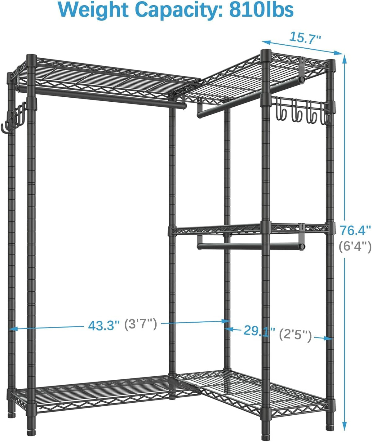VIPEK L4 Garment Rack L Shaped Clothes Rack for Corner, Freestanding Portable Wardrobe Closet Heavy