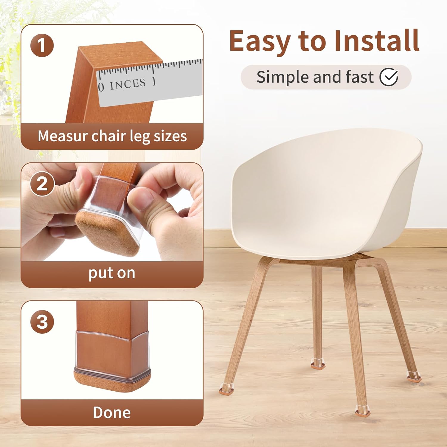 Ezprotekt 24 Pcs Rectangle Clear Felt Chair Leg Floor Protectors Caps for Hardwood Floors