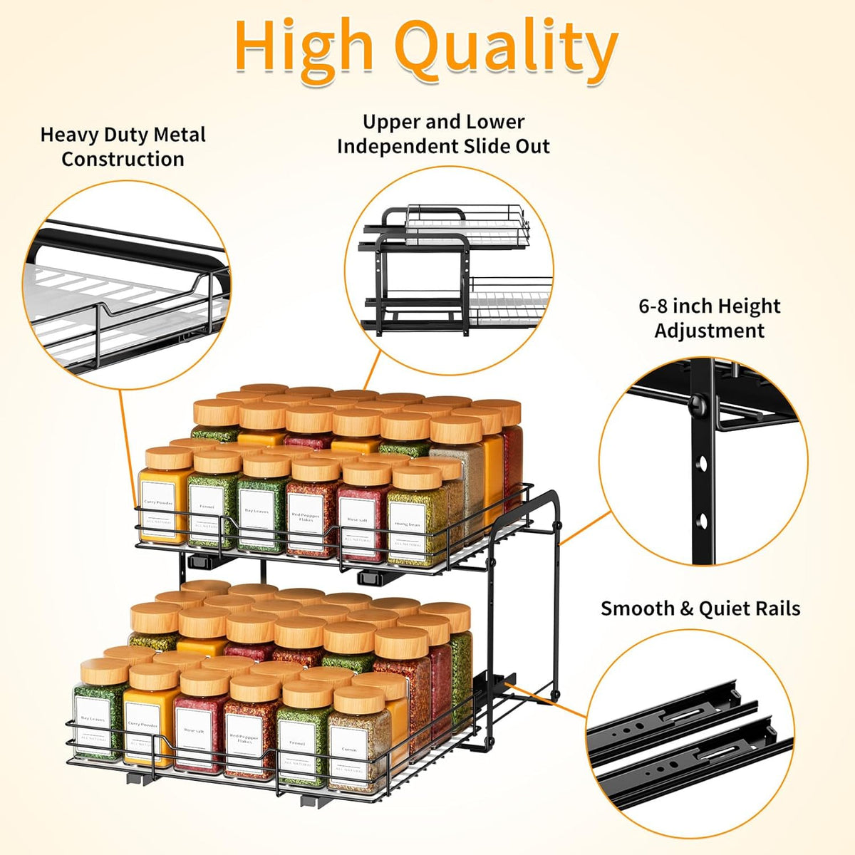 RCHYFEED Spice Rack Organizer for Cabinet, 2 Tier Slide out Spice Organization for Inside Cabinets