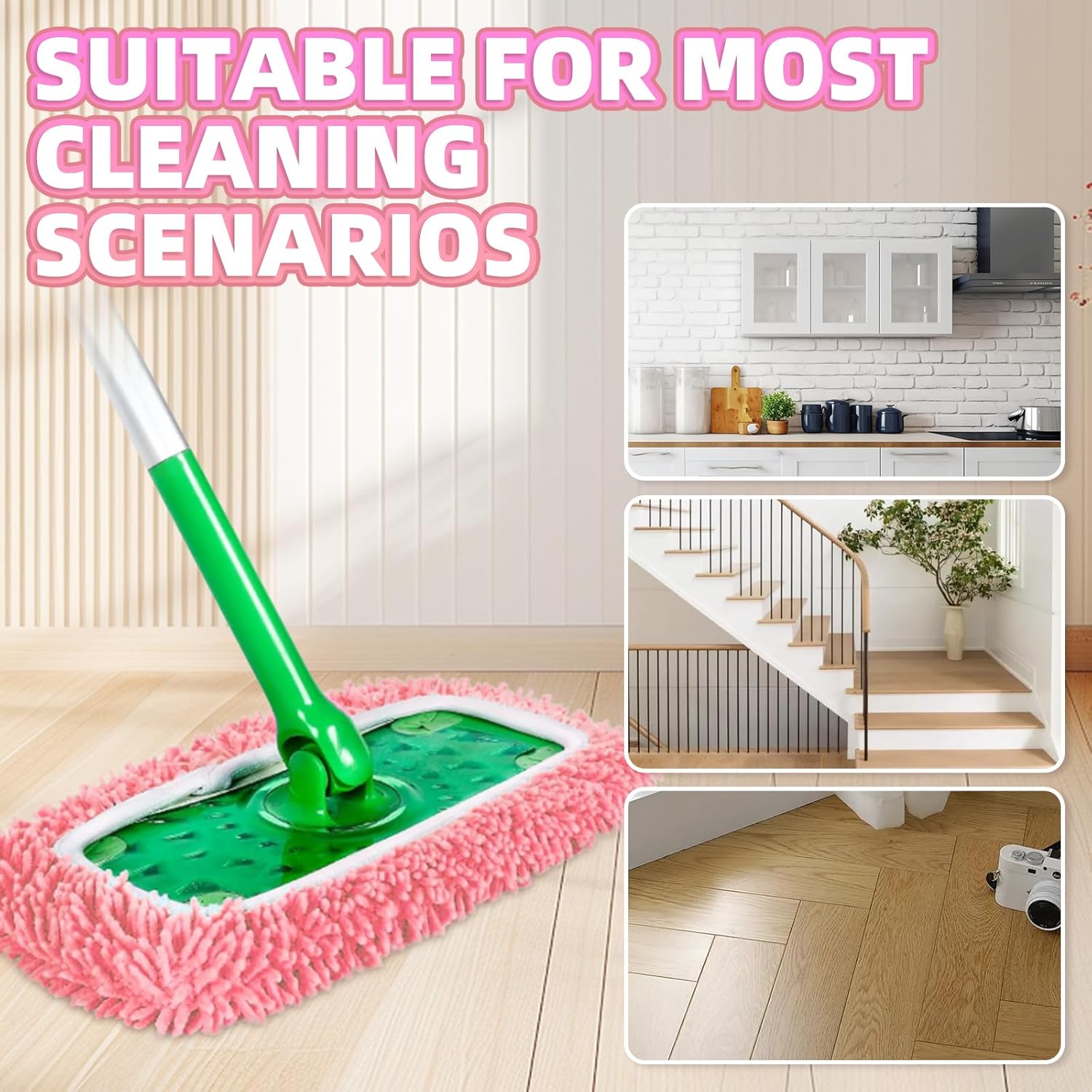 4 Pack Reusable Mop Pads Compatible with Swiffer Sweeper, Microfiber Chenille Washable Swiffer Mop