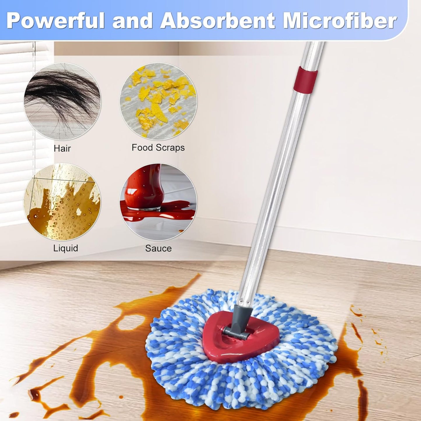Mop Head Replacement, Base, Mop Handle for Ocedar RinseClean 2-Tank System, 2 Microfiber Mop