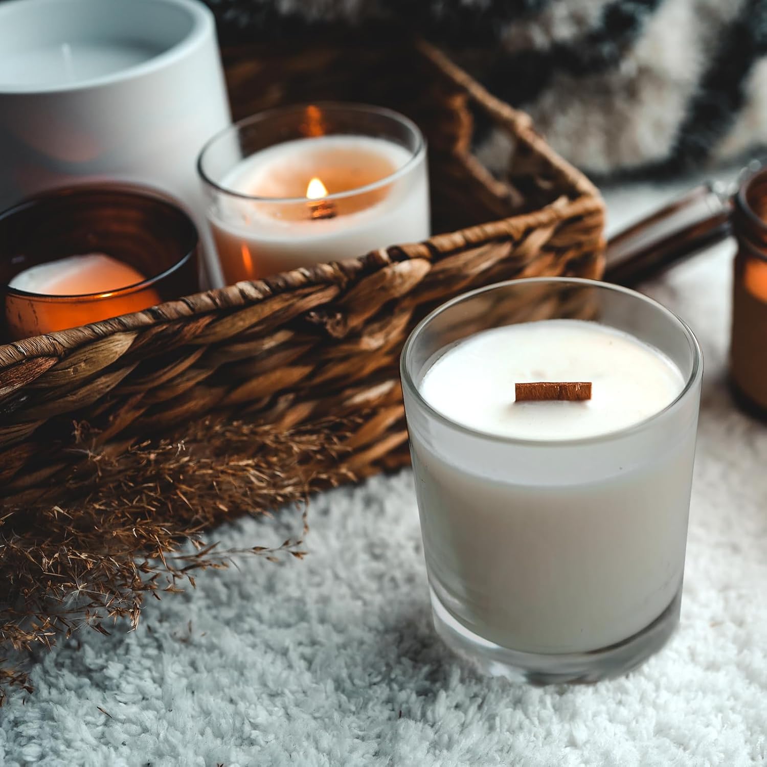 14 OZ Thick Candle Jars for Making Candles 12 Pcs, 3 Wick Empty Jars with Wood Lids for Candle
