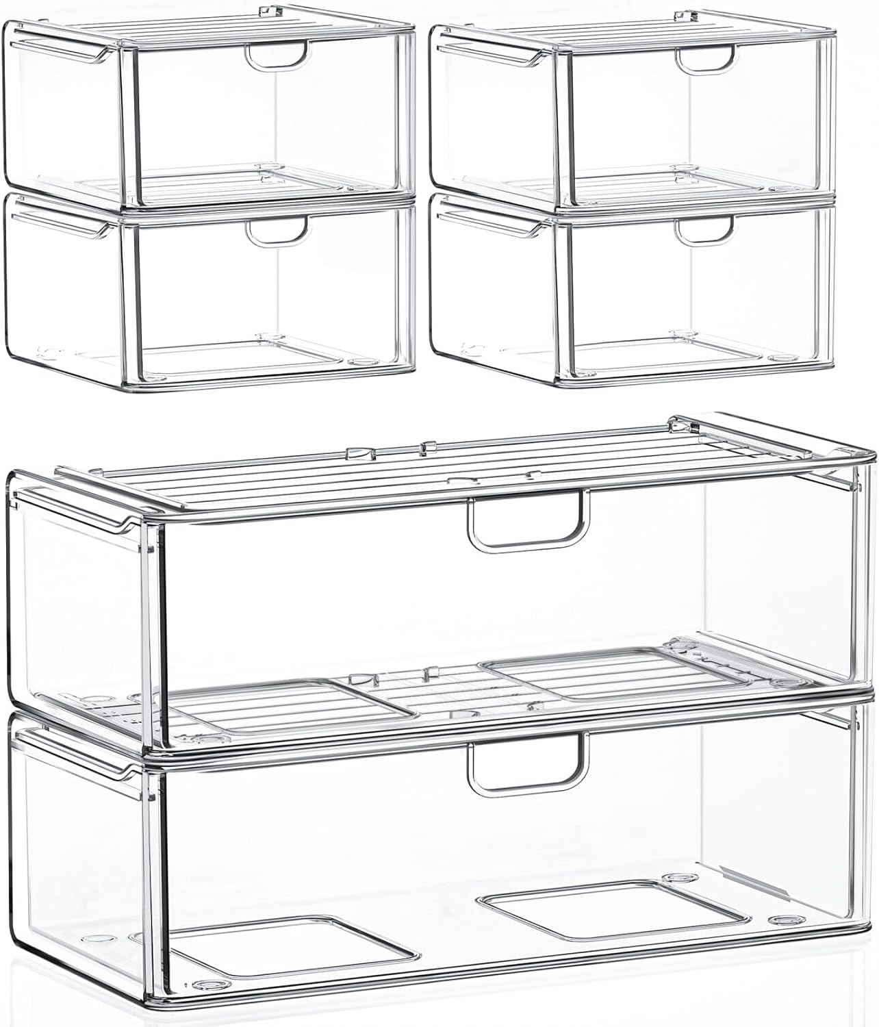 Acrylic Storage Drawers Set of 6, Clear Makeup Organizer, Plastic Organizer Bins for Beauty