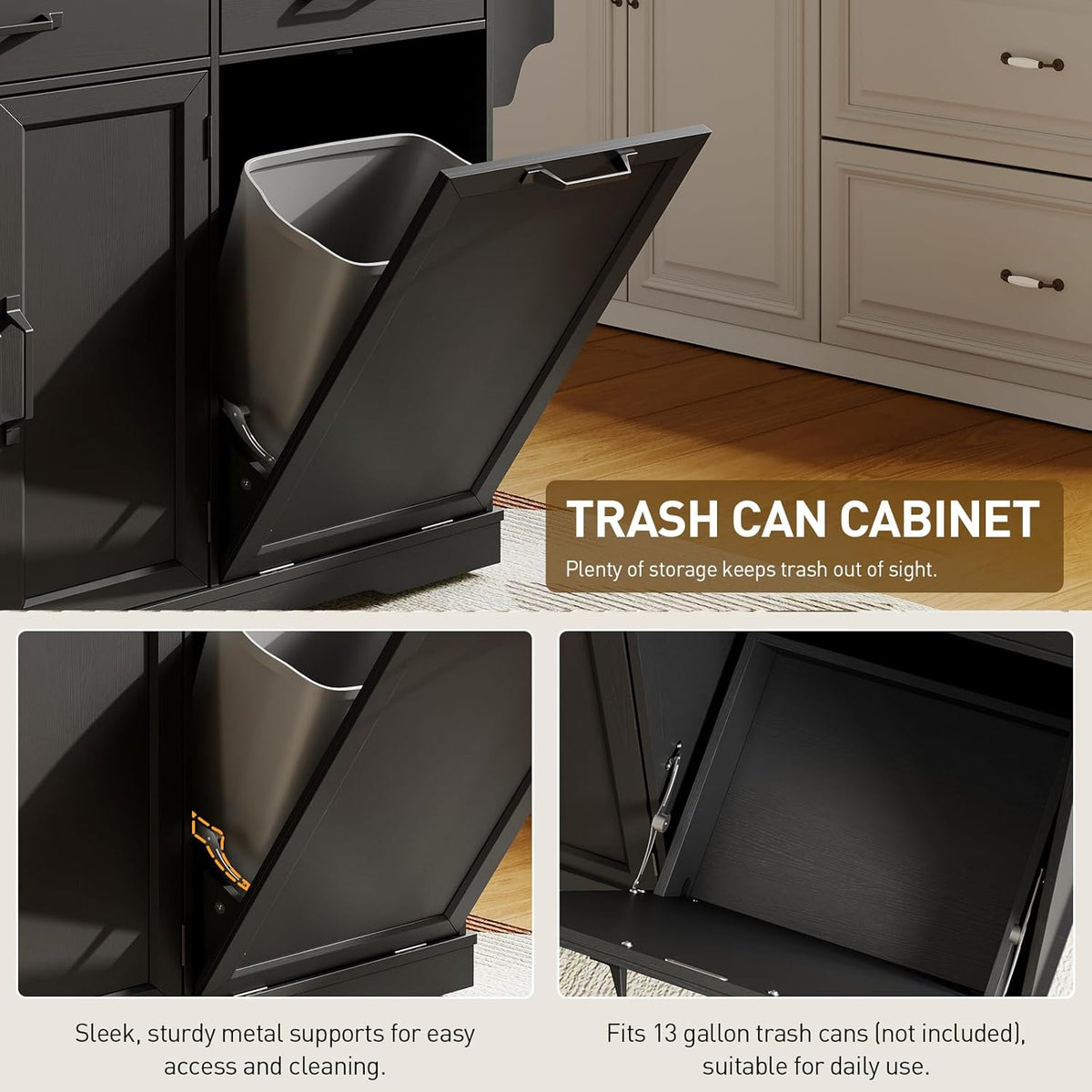 Kitchen Island with Power Outlet & Drop Leaf, Rolling Storage Cart with Trash Storage Cabinet