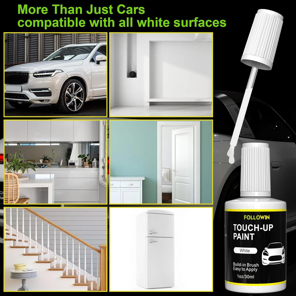 FOLLOWIN White Touch Up Paint for Cars, Car Paint Scratch Repair,Built-in Brush Auto Paints
