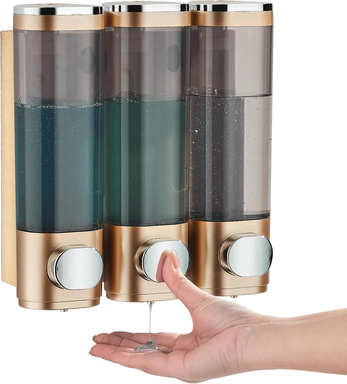 pollock Shampoo Conditioner Dispenser Shower Soap Dispenser 3 Chamber No Drill Shampoo Dispenser