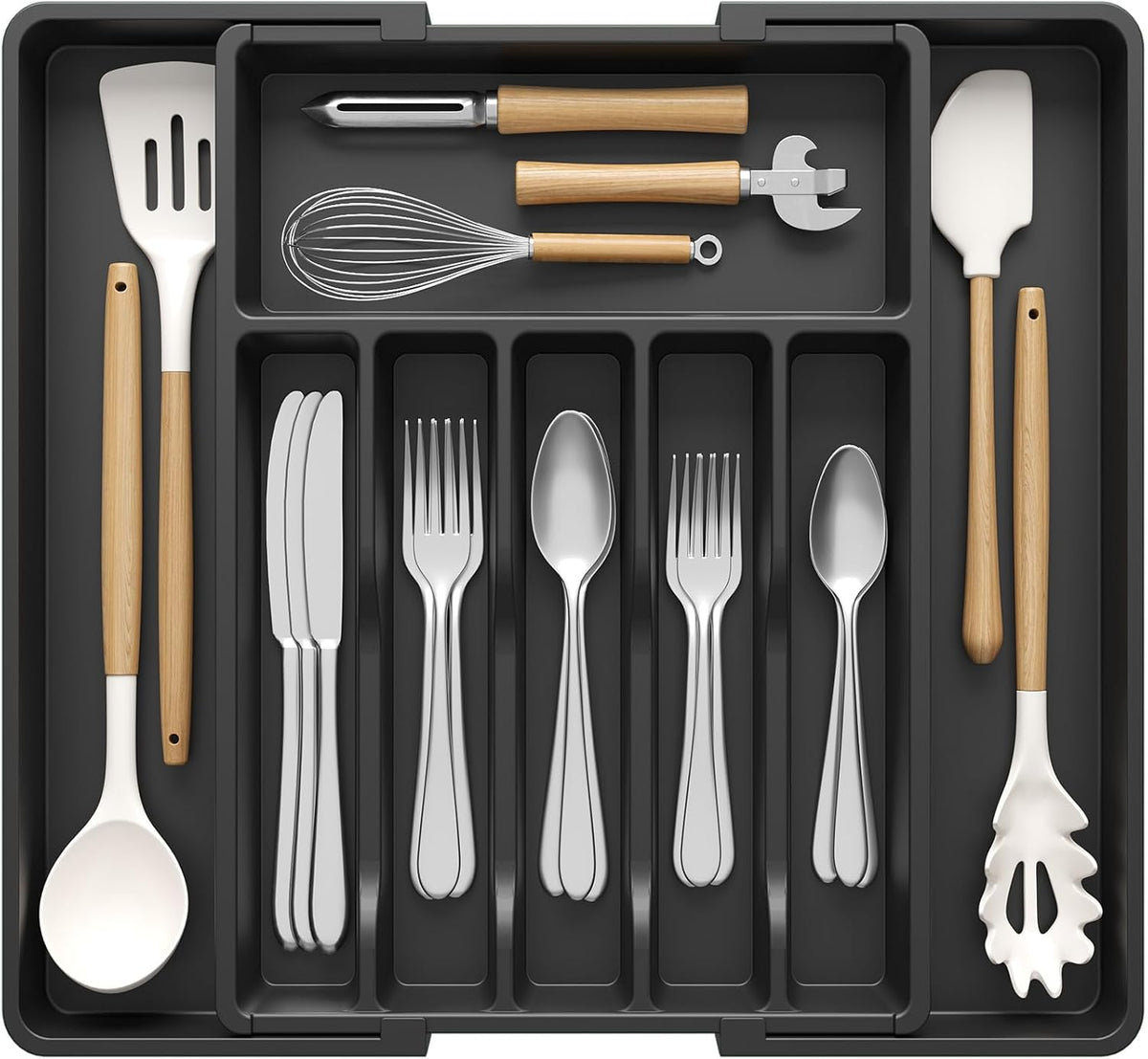 Lifewit Deep Silverware Drawer Organizer for Kitchen, Expandable Utensil Tray, Adjustable Flatware