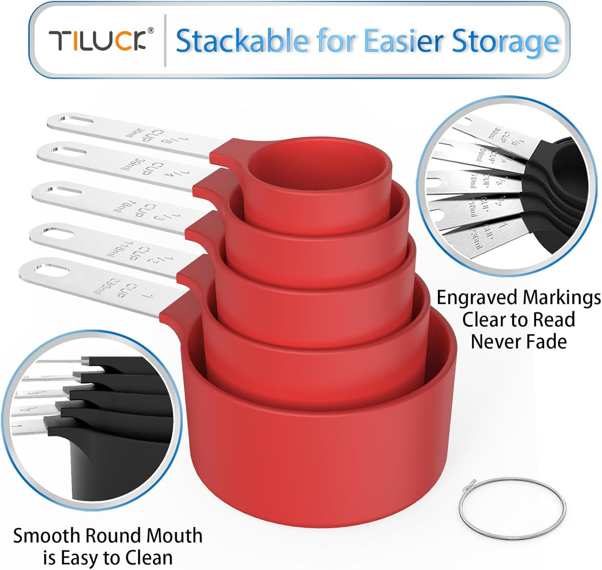 TILUCK Measuring Cups & Spoons Set, Stackable Cups and Spoons, Nesting Measure Cups with Stainless