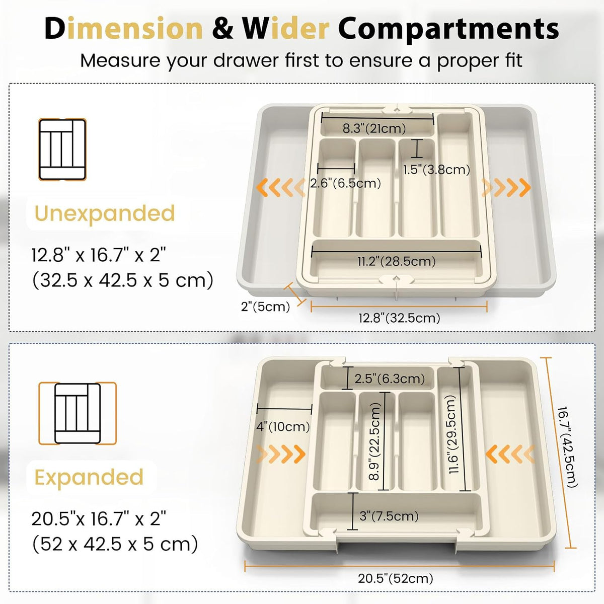 Caperci Large Silverware Organizer for Kitchen Drawer & Utensils - Expandable Drawer Organizer for