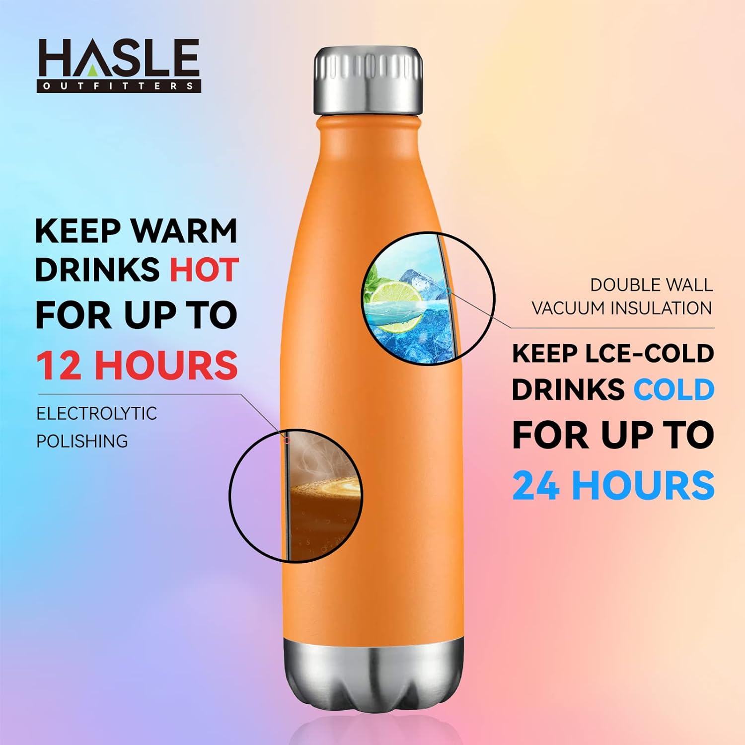 HASLE OUTFITTERS 17oz Stainless Steel Water Bottles Bulk, Vacuum Insulated Water Bottles Double