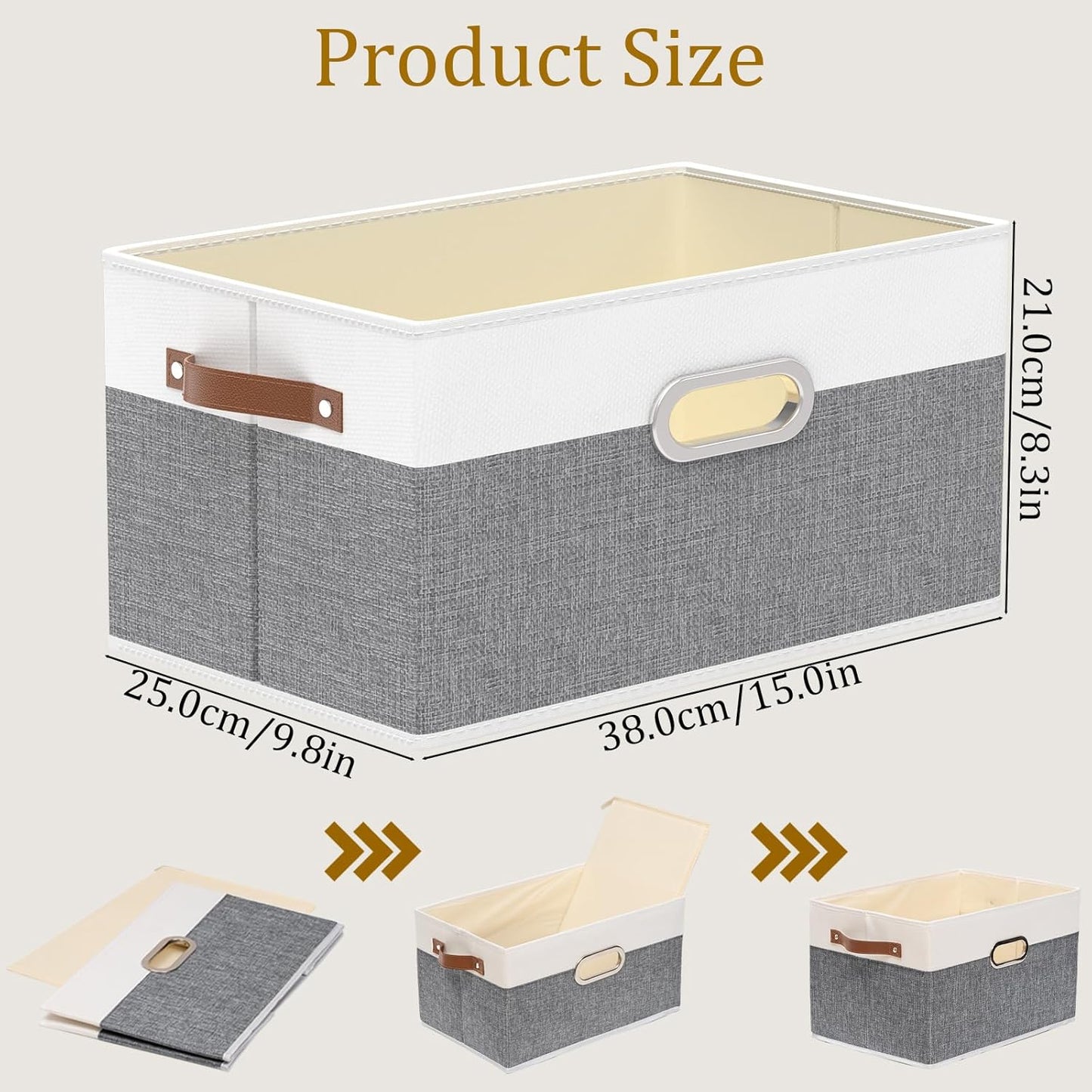 Yawinhe Foldable Storage Baskets for Shelves, Fabric Closet Organizers, Bins with 3 Handles, Cubes