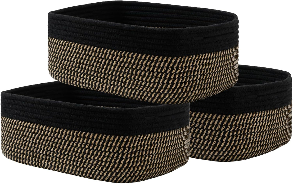 Small Woven Basket, 13.5 x 9.5 x 5 Inches, Storage Basket for Organizing, Cute Small Rope Shelf