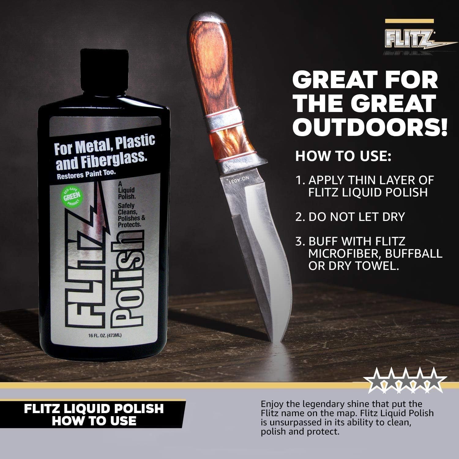 Flitz Multi Purpose Metal Polish Liquid - 3.4oz Bottle of USA-Made Tarnish Remover - For Aluminum