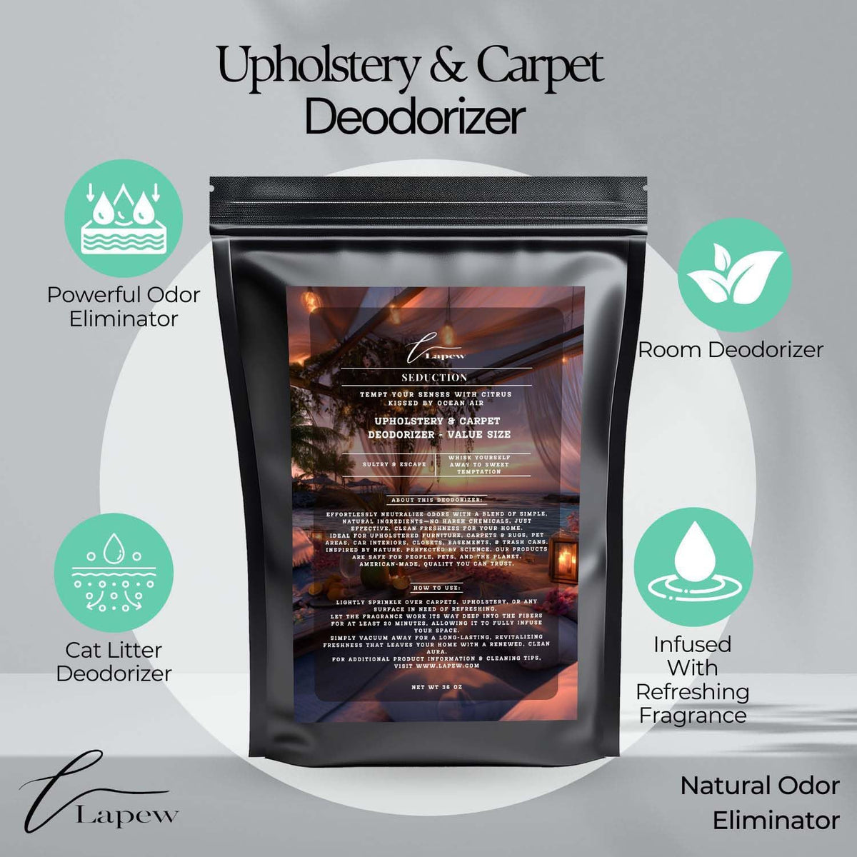 Seduction Carpet Freshener Powder Refill 36 oz | Powerful Odor Eliminator for Home | Upholstery
