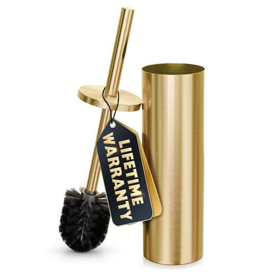 Gold Toilet Brush and Holder Set - Brushed Stainless Steel Gold Toilet Bowl Brush and Holder with