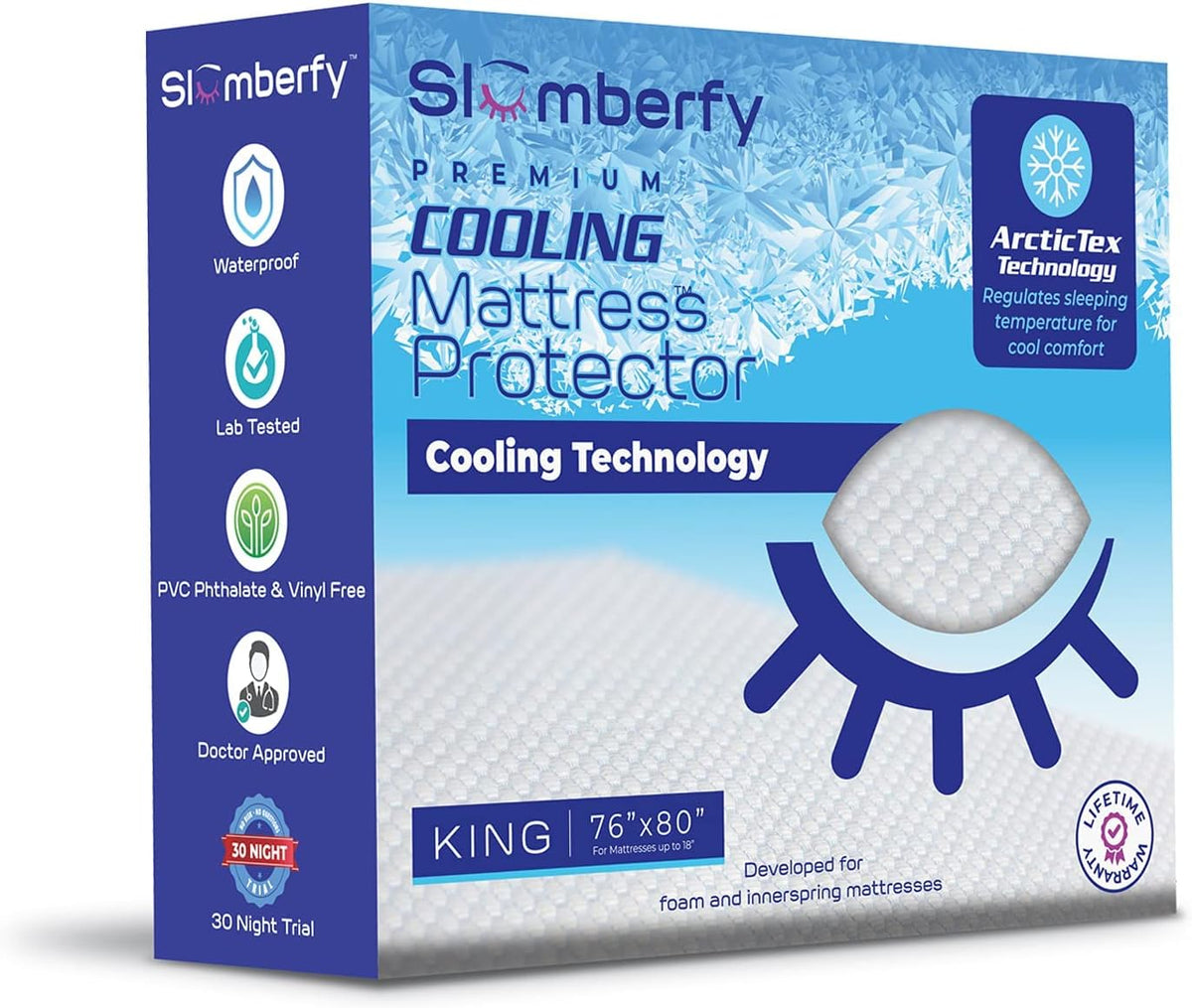 Slumberfy King Size Waterproof Cooling Mattress Protector, Hypoallergenic, Noiseless, Washable