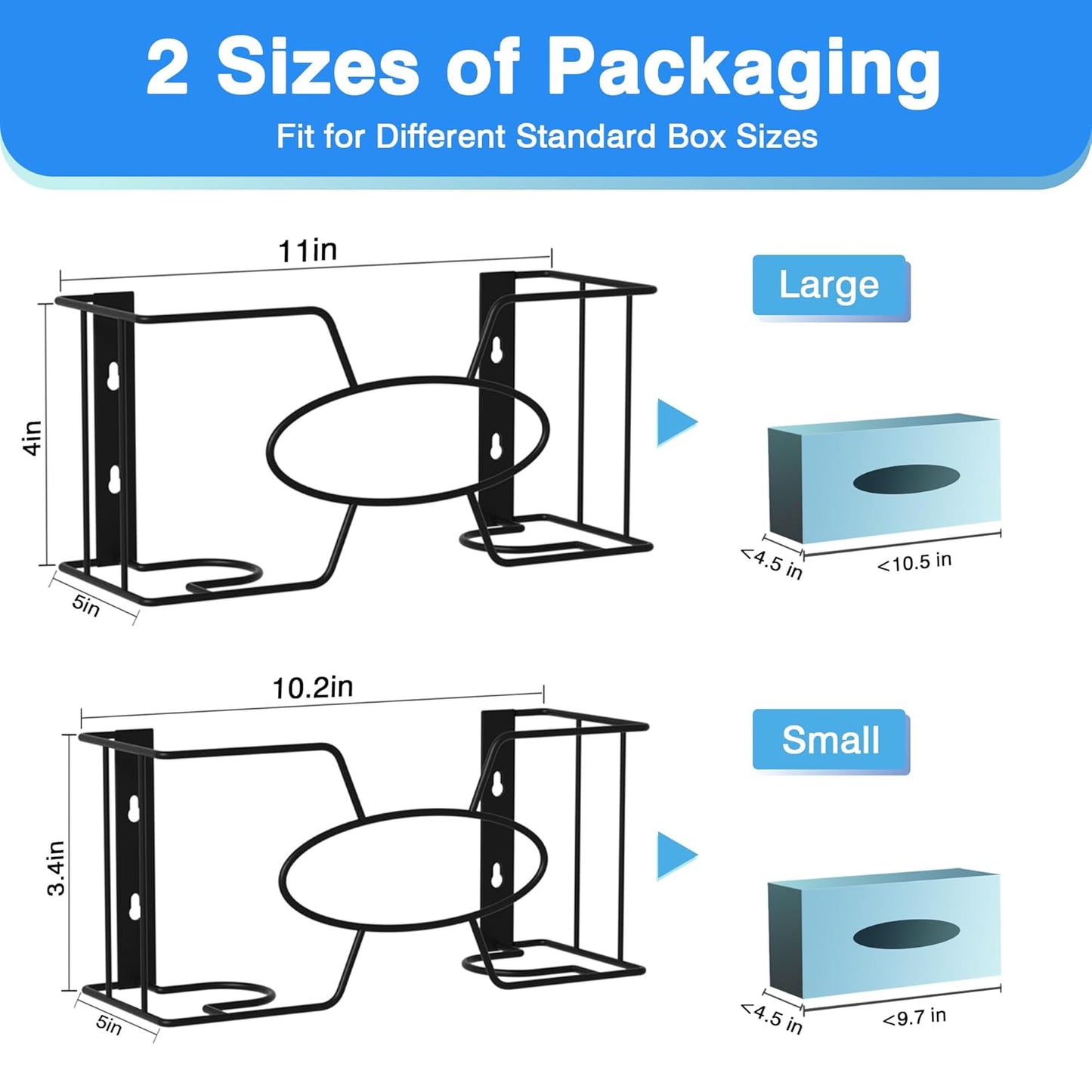 Glove Box Holder for Wall Mount, 2 Pack Disposable Glove Dispenser, Metal Box Organizer for Rubber