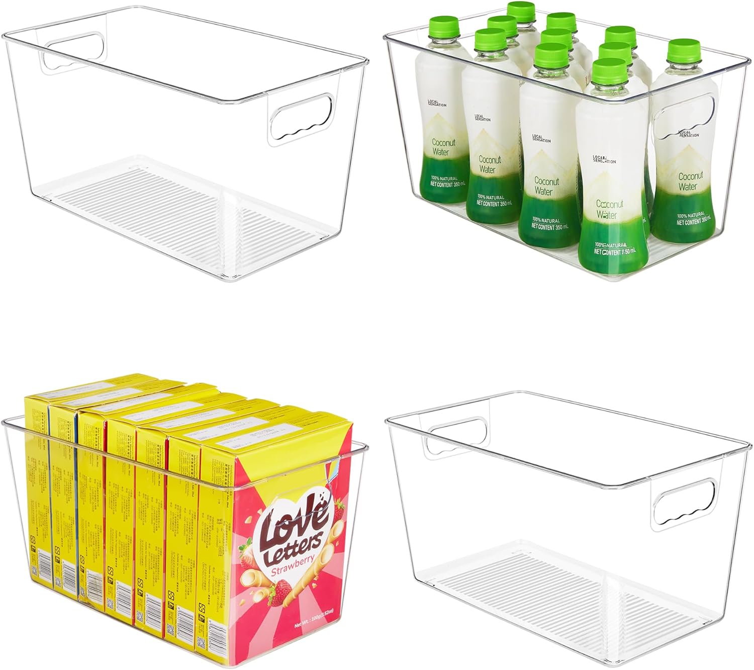 YIHONG Clear Plastic Storage Bins, 4 Pack Pantry Organizer Bins with Handle for Kitchen