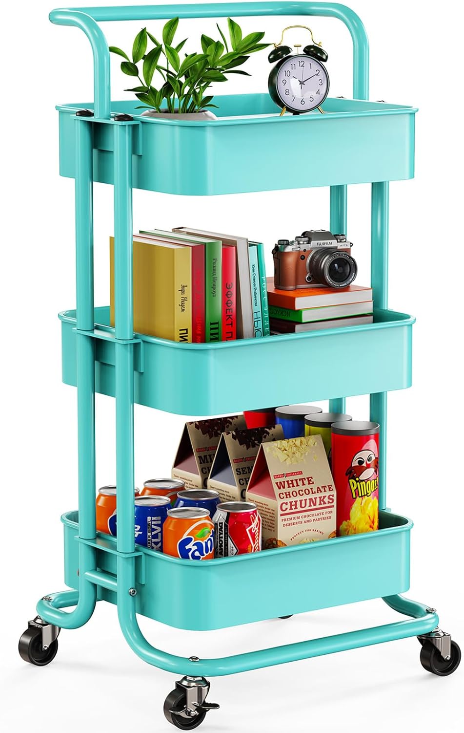 Pipishell 3 Tier Mesh Utility Cart, Rolling Metal Organization Cart with Handle and Lockable