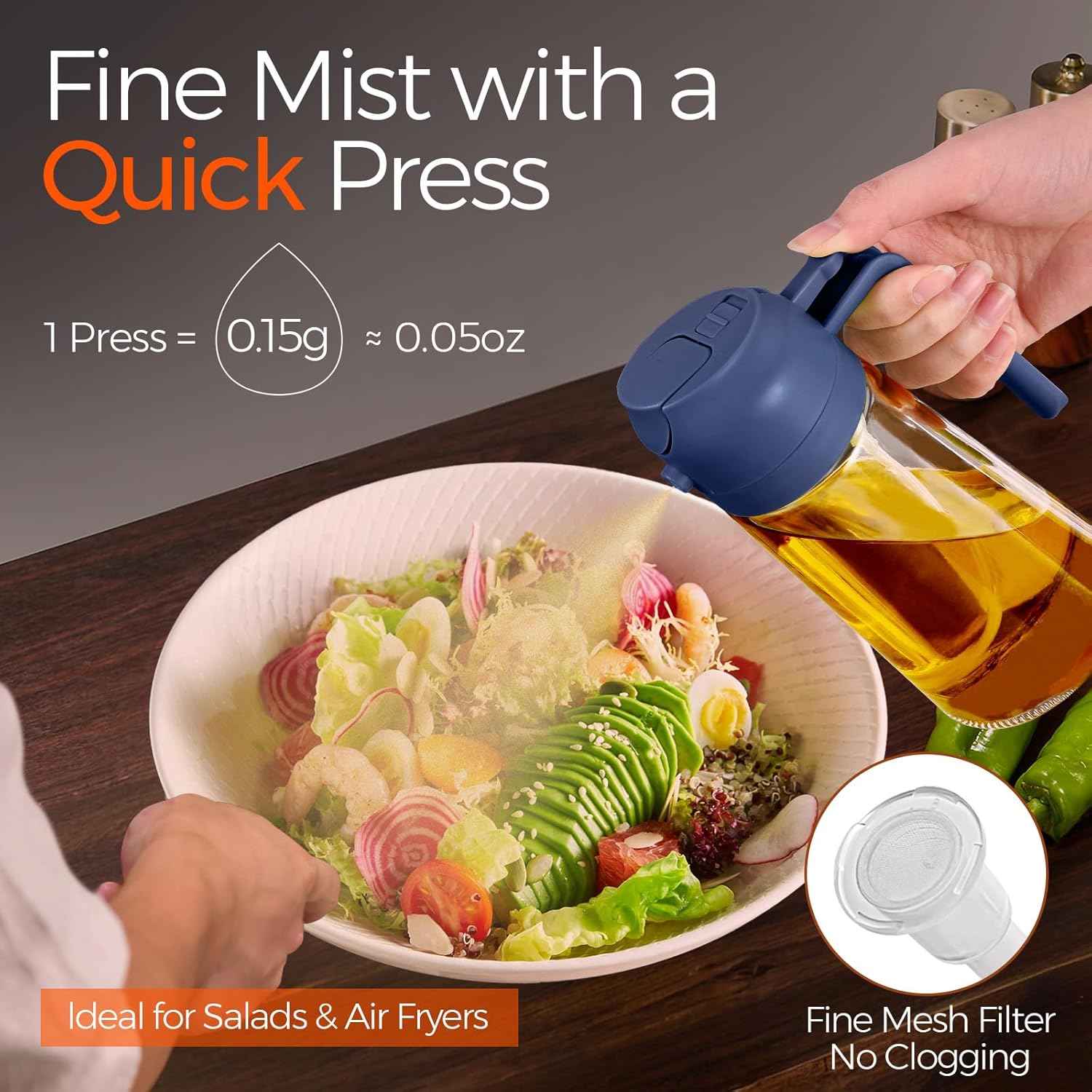 YARRAMATE 2Pcs 16oz/470ml Glass Olive Oil Sprayer for Cooking with Stickers, 2 in 1 Oil Dispenser
