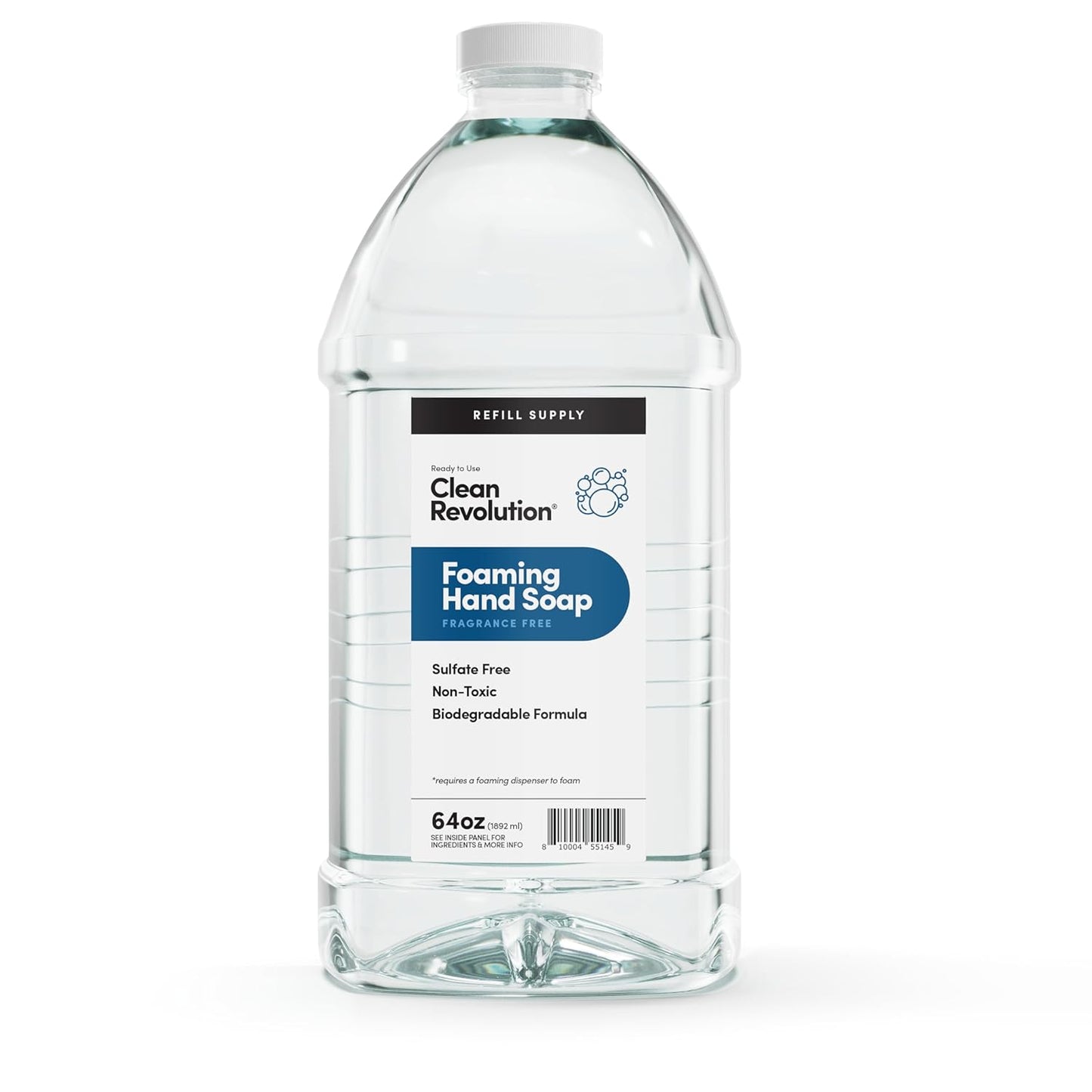 Clean Revolution Foaming Hand Soap Refill Supply Container, Ready to Use Formula, Fragrance Free