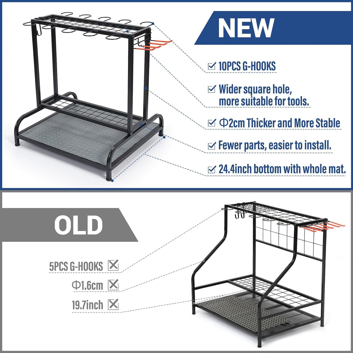 Garden Tool Organizer, Yard Tools Rack Holds 55 Long-Handled Tools/Rakes/Brooms for Garage