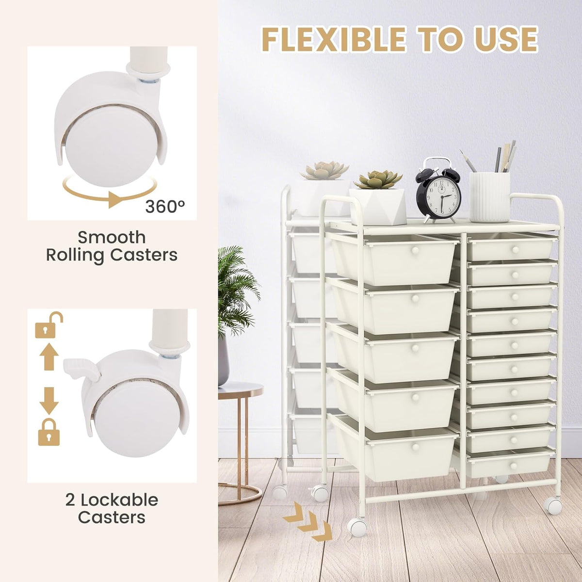 GOFLAME 15-Drawer Rolling Storage Cart, Multipurpose Movable Organizer Cart, Utility Cart for Home