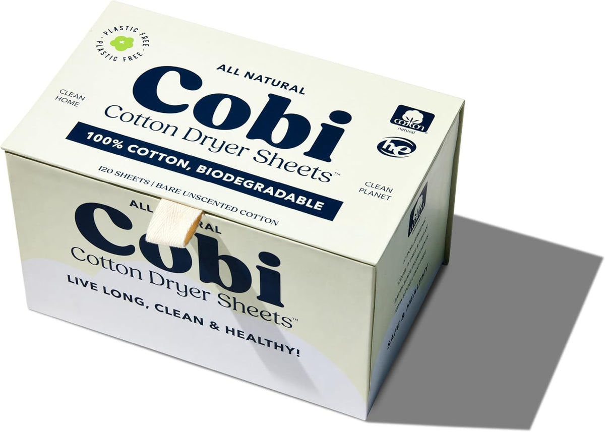 Cobi Eco-Friendly Dryer Sheets - 100% Cotton Biodegradable Non-Toxic & Unscented for Sensitive